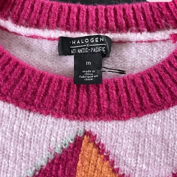 Halogen X Atlantic-Pacific Argyle Sweater In Pink Opal Argyle V-Neck NWOT - Picture 5 of 7